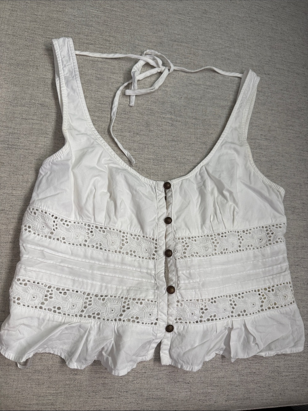 Free People White Eyelet Button-Front Camisole Waist Length